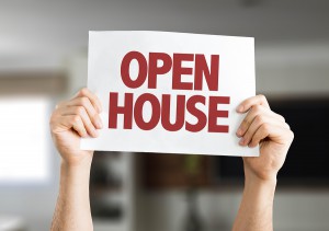 Open House card with house on background