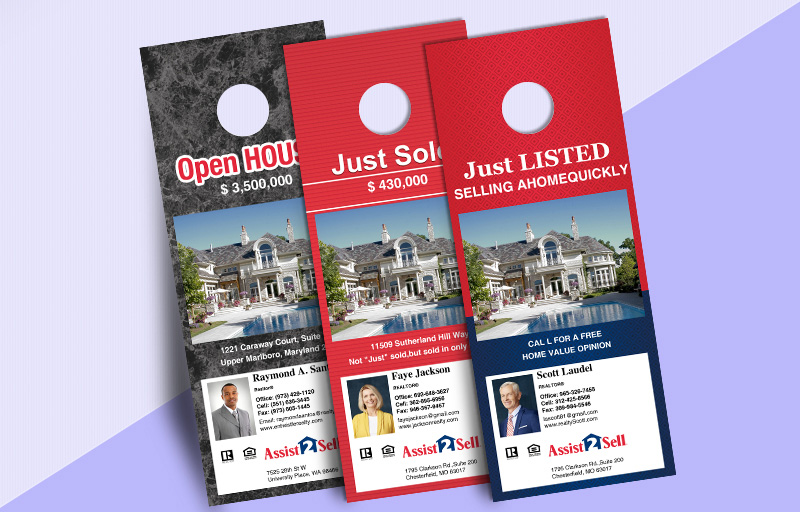 Assist2Sell Real Estate One-Sided Door Hangers: Property Marketing - Assist2Sell Real Estate  Gloss Door Knockers for Realtors | BestPrintBuy.com