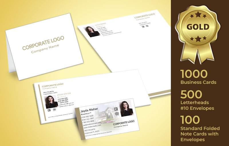 Century 21 Real Estate Gold Agent Package - Century 21 personalized business cards, letterhead, envelopes and note cards | BestPrintBuy.com