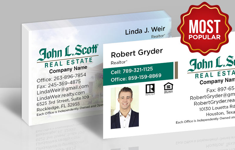 John L. Scott Real Estate Standard Business Cards - John L. Scott Real Estate Standard & Rounded Corner Business Cards for Realtors | BestPrintBuy.com