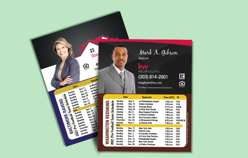 Keller Williams Real Estate Silhouette Mini Business Card Magnetic Schedules - KW approved vendor personalized magnetic football schedules | BestPrintBuy.com