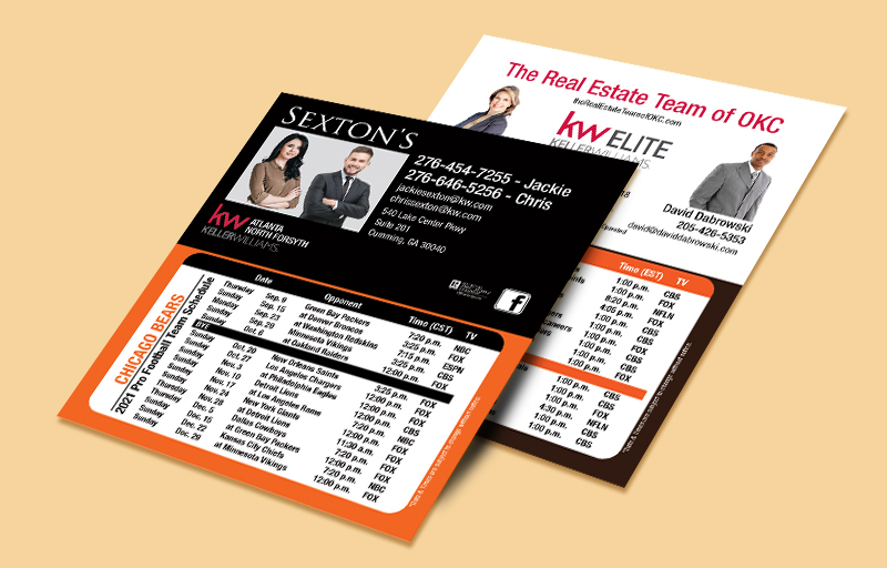 Keller Williams Real Estate Team Mini Business Card Magnetic Schedules - KW approved vendor personalized magnetic football schedules | BestPrintBuy.com