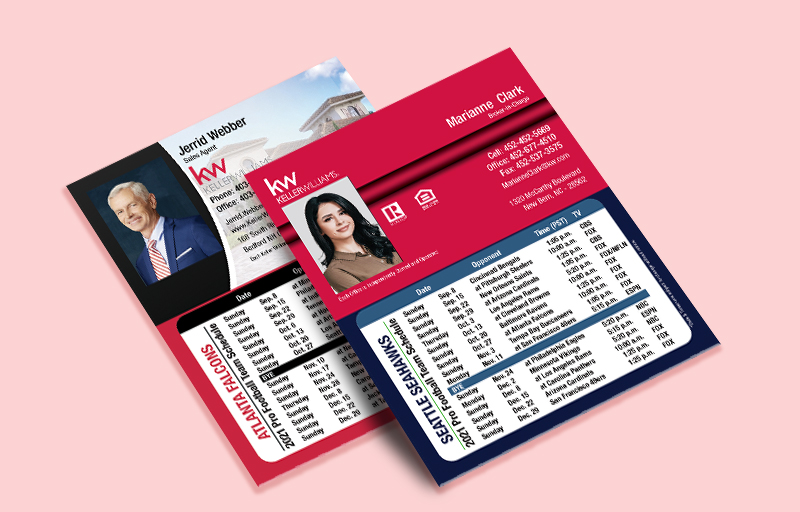 Keller Williams Real Estate Mini Business Card Magnetic Schedules With Photo - KW approved vendor personalized magnetic football schedules | BestPrintBuy.com