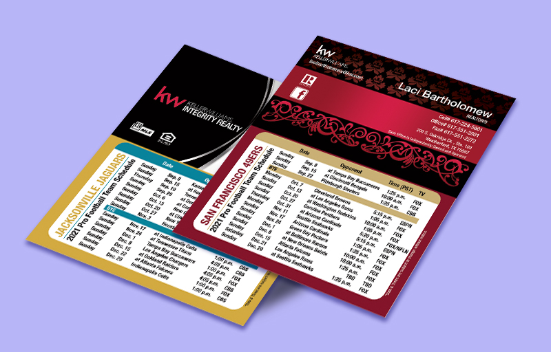 Keller Williams Real Estate Mini Business Card Magnetic Schedules Without Photo - KW approved vendor personalized magnetic football schedules | BestPrintBuy.com