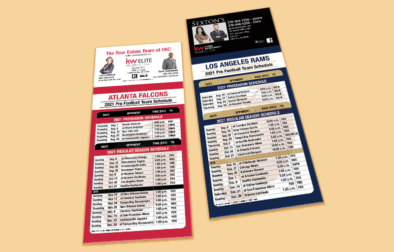 Keller Williams Real Estate Team Business Card Magnetic Schedules - KW approved vendor personalized magnetic football schedules | BestPrintBuy.com
