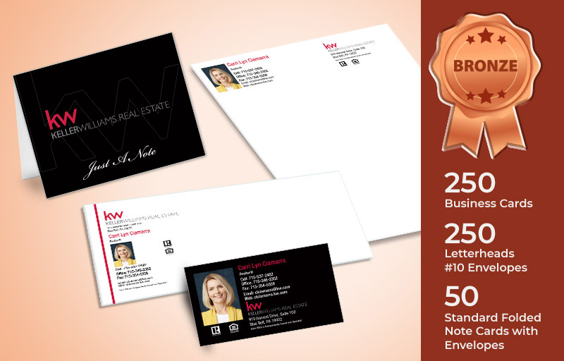 Keller Williams Real Estate Bronze Agent Package - KW approved vendor personalized business cards, letterhead, envelopes and note cards | BestPrintBuy.com