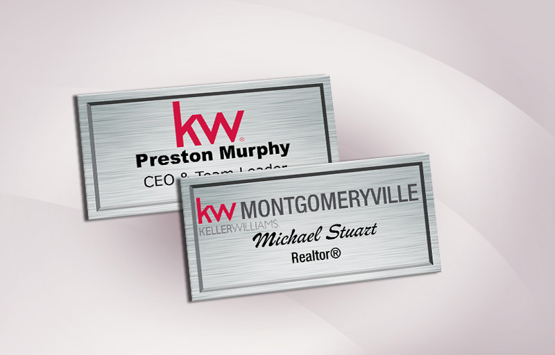 Keller Williams Real Estate Full Color Silver Metallic Name Badge - KW Approved Vendor Name Tags for Realtors | BestPrintBuy.com