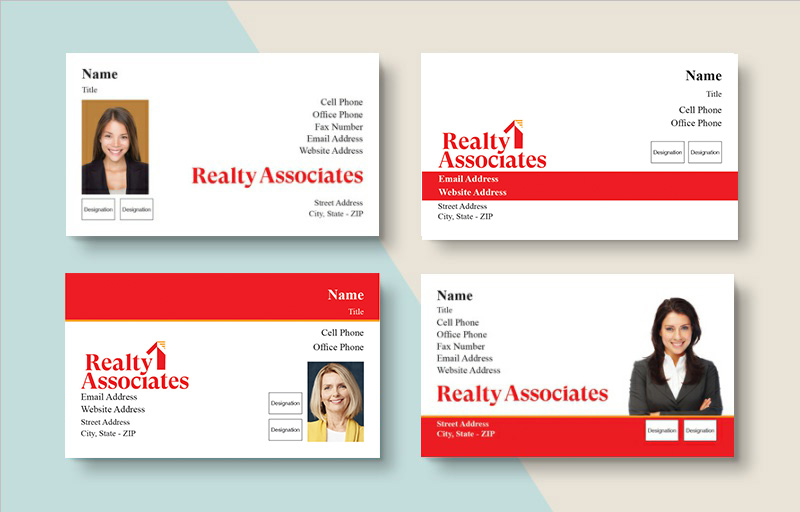 Realty Associates Real Estate Standard Business Cards - Standard & Rounded Corner Business Cards for Realtors | BestPrintBuy.com