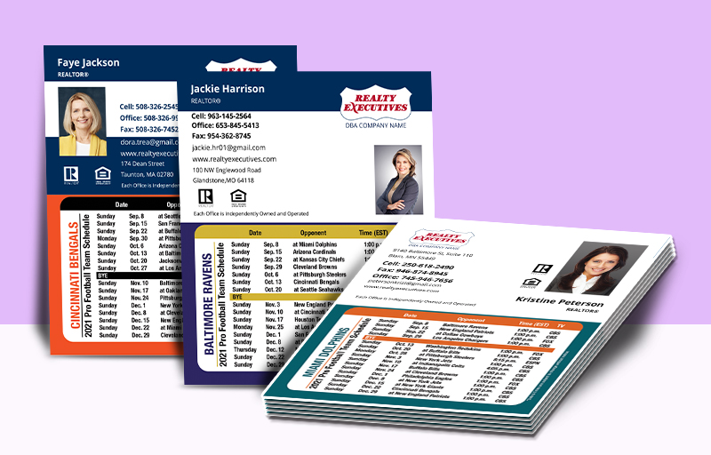 Realty Executives Real Estate Mini Business Card Magnet Football Schedules - Realty Executives personalized magnetic football schedules | BestPrintBuy.com