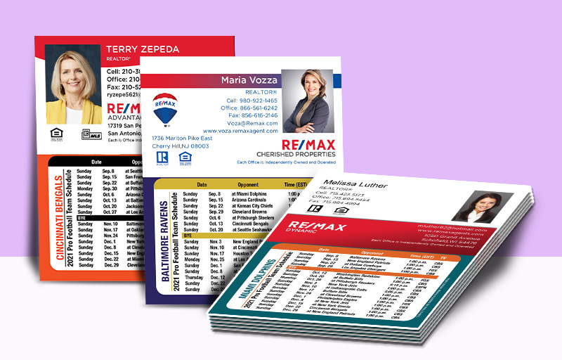 RE/MAX Real Estate Mini Business Card Magnet Football Schedules - RE/MAX personalized magnetic football schedules | BestPrintBuy.com