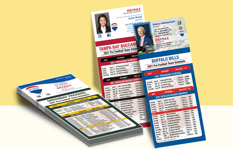 RE/MAX Real Estate Business Card Magnet Football Schedules - RE/MAX personalized magnetic football schedules | BestPrintBuy.com