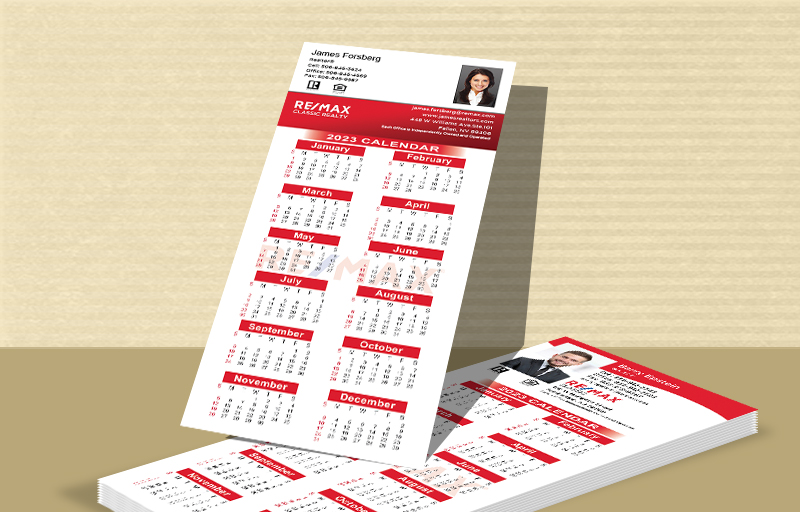 RE/MAX Real Estate Business Card Calendar Magnets - RE/MAX  2019 calendars with photo and contact info, 3.5” x 8.5” | BestPrintBuy.com
