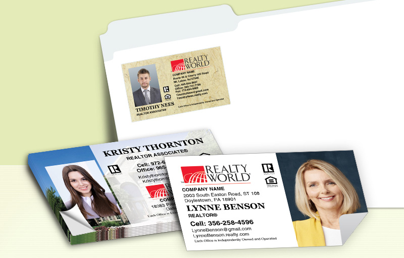 Realty World Real Estate Business Card Labels - Realty World  personalized stickers with contact info | BestPrintBuy.com