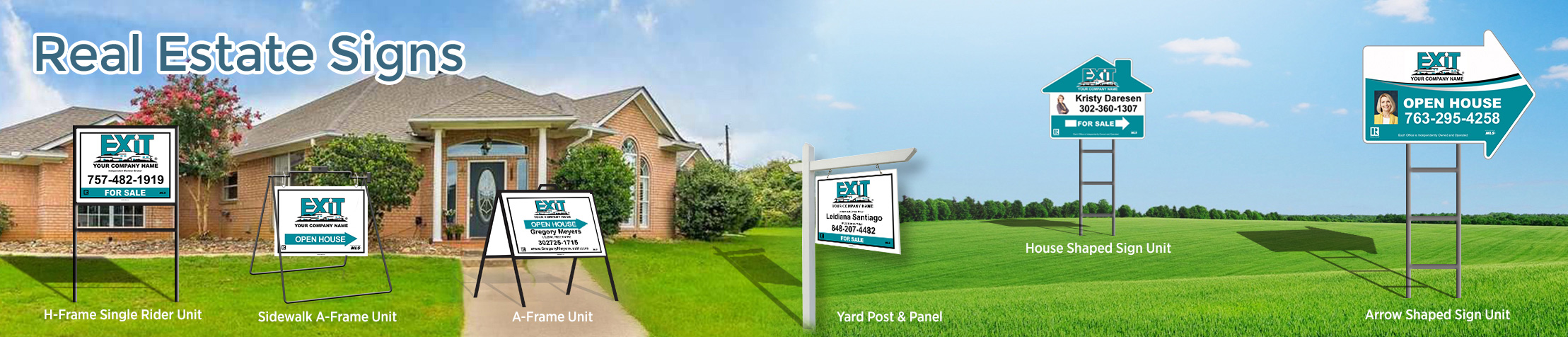 Exit Realty Signs - Exit Realty approved vendor real estate signs - H-Frame Units, Directional Signs, A-Frame Units, Yard Post and Panel | BestPrintBuy.com