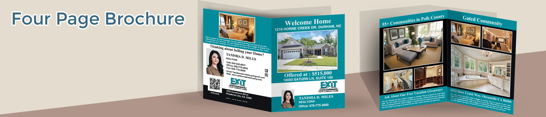 Exit Realty Real Estate Flyers and Brochures - Exit Realty approved vendor four page brochure templates for open houses and marketing | BestPrintBuy.com