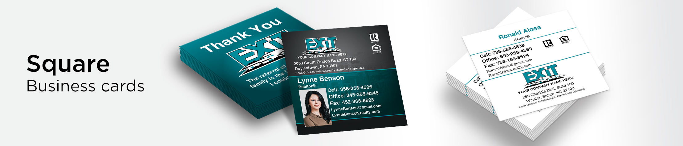 Exit Realty Square Business Cards - Exit Realty Approved Vendor - Modern, Unique Business Cards for Realtors with a Glossy or Matte Finish | BestPrintBuy.com