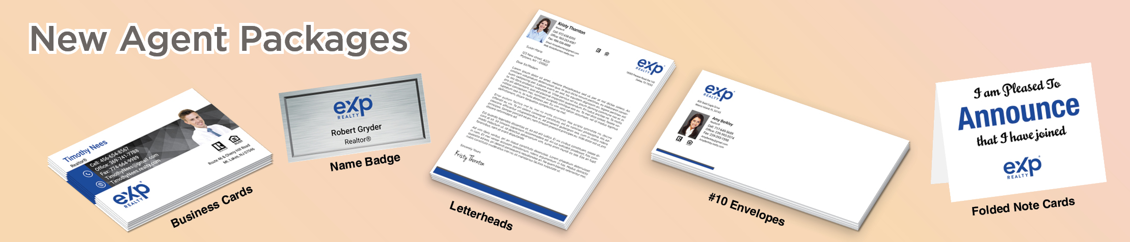 eXp Realty Real Estate Gold, Silver and Bronze Agent Packages - eXp Realty approved vendor personalized business cards, letterhead, envelopes and note cards | BestPrintBuy.com