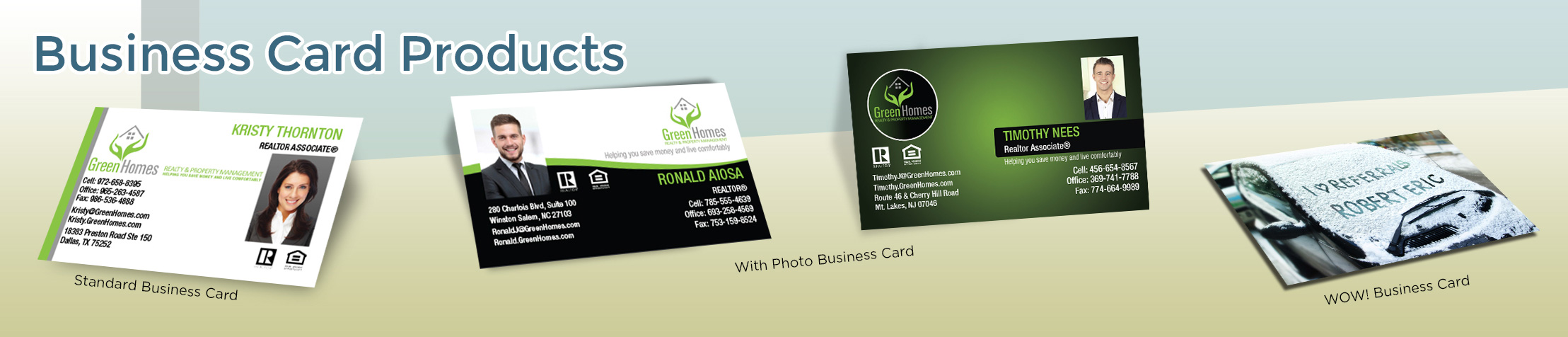 Green Homes Realtors Real Estate Business Card Products - Green Homes Realtors  - Unique, Custom Business Cards Printed on Quality Stock with Creative Designs for Realtors | BestPrintBuy.com
