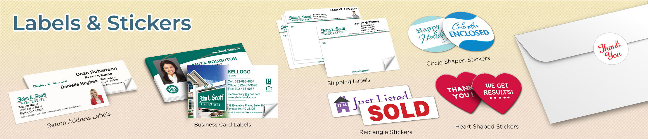 John L. Scott Real Estate Labels and Stickers - John L. Scott Real Estate business card labels, return address labels, shipping labels, and assorted stickers | BestPrintBuy.com