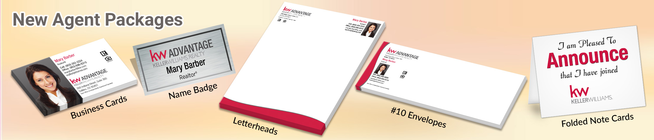 Keller Williams Real Estate Gold, Silver and Bronze Agent Packages - KW approved vendor personalized business cards, letterhead, envelopes and note cards | BestPrintBuy.com
