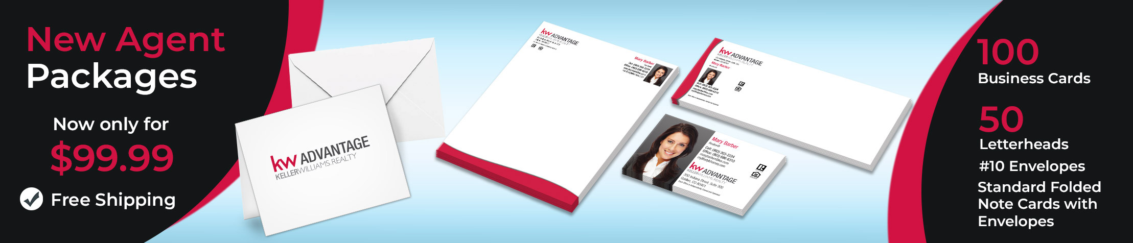Keller Williams Real Estate New Agent Package - KW approved vendor personalized business cards, letterhead, envelopes and note cards with free shipping | BestPrintBuy.com