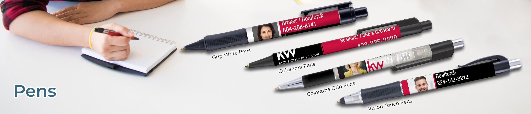 Keller Williams Real Estate Personalized Pens - KW approved vendor promotional products: Grip Write Pens, Colorama Pens, Vision Touch Pens, and Colorama Grip Pens | BestPrintBuy.com
