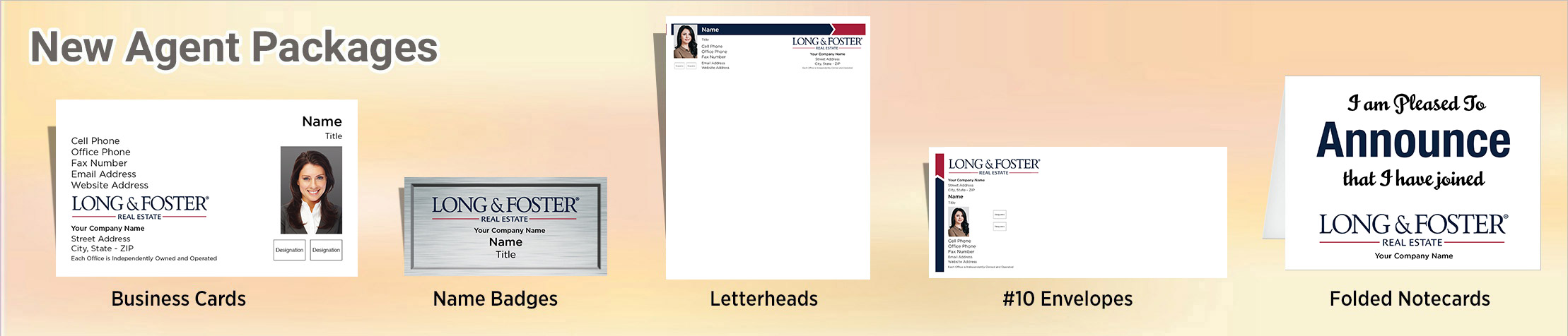 Long and Foster Real Estate Gold, Silver and Bronze Agent Packages - Long and Foster approved vendor personalized business cards, letterhead, envelopes and note cards | BestPrintBuy.com