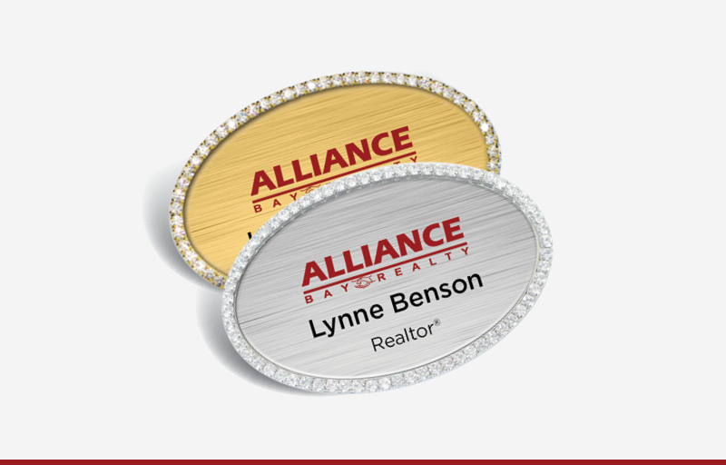 Alliance Bay Realty Real Estate Bling Oval Name Badge | BestPrintBuy.com