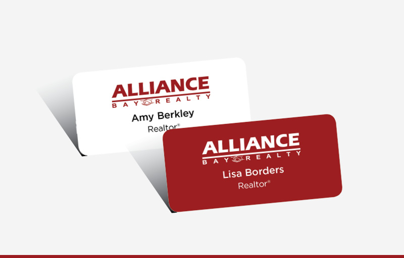 Alliance Bay Realty Real Estate Domed Rectangle Name Badge | BestPrintBuy.com