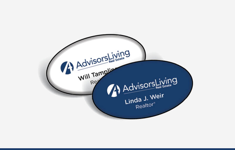 Advisors Living Real Estate Domed Oval Name Badge | BestPrintBuy.com