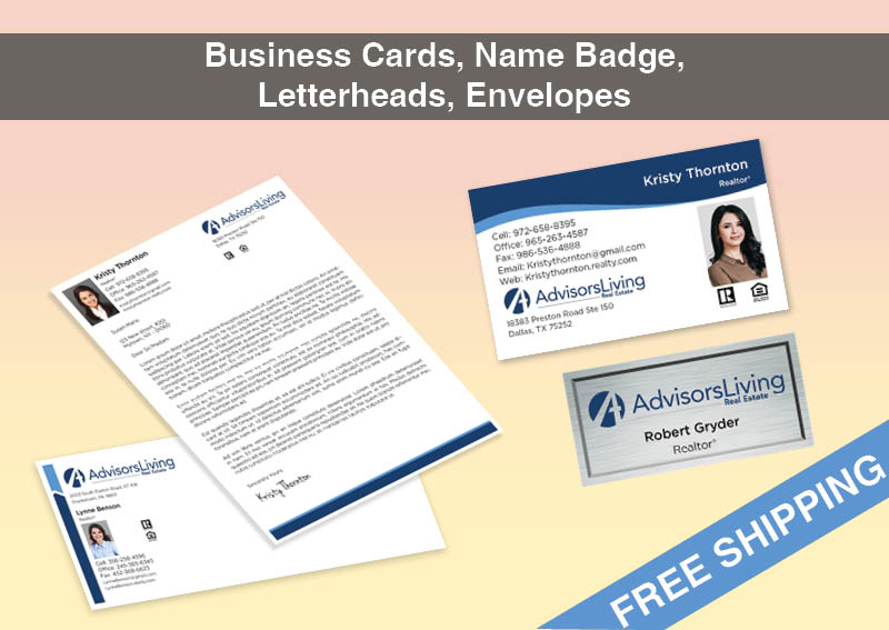 Advisors Living Real Estate Bronze Agent Package - Advisors Living approved vendor personalized business cards, letterhead, envelopes and note cards | BestPrintBuy.com