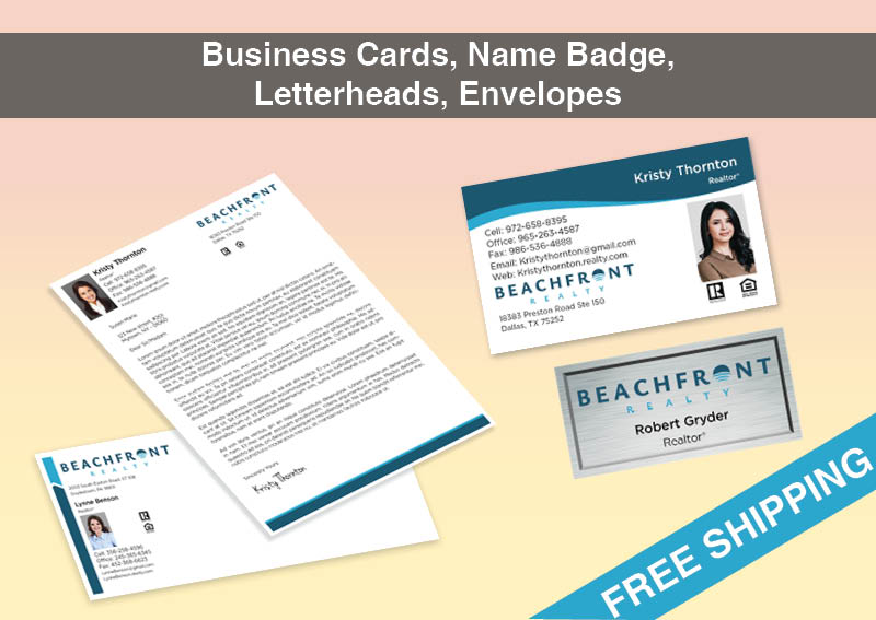 BeachFront Realty Real Estate Bronze Agent Package - BeachFront Realty approved vendor personalized business cards, letterhead, envelopes and note cards | BestPrintBuy.com