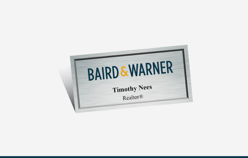 Baird & Warner Real Estate Full Color Silver Metallic Name Badge | BestPrintBuy.com