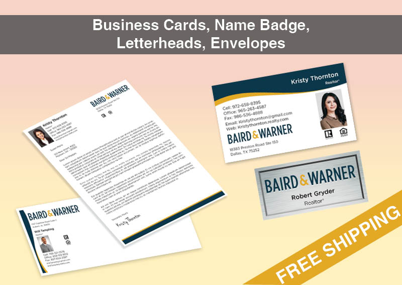 Baird & Warner Real Estate Bronze Agent Package - Baird & Warner approved vendor personalized business cards, letterhead, envelopes and note cards | BestPrintBuy.com