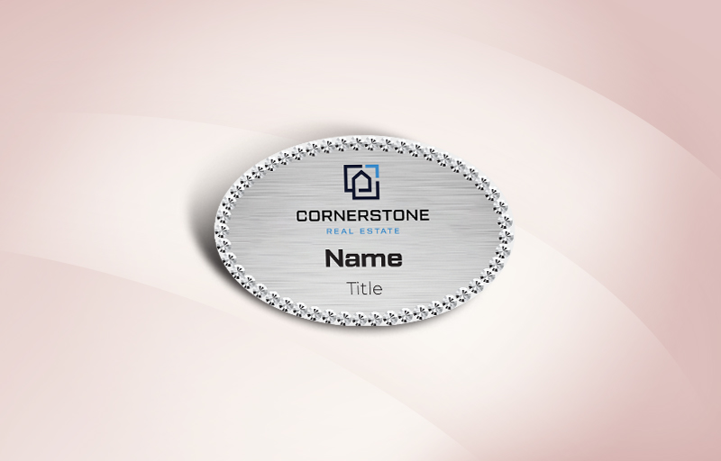 Cornerstone Real Estate Real Estate Bling Oval Name Badge | BestPrintBuy.com