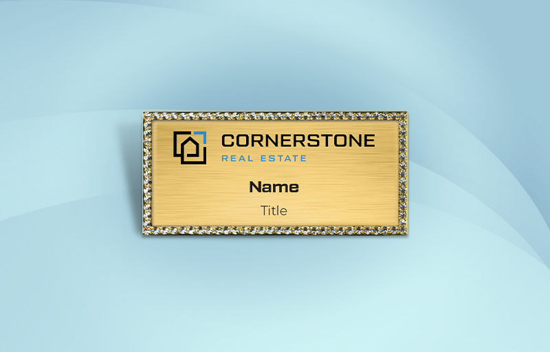 Cornerstone Real Estate Real Estate Bling Rectangle Name Badge | BestPrintBuy.com