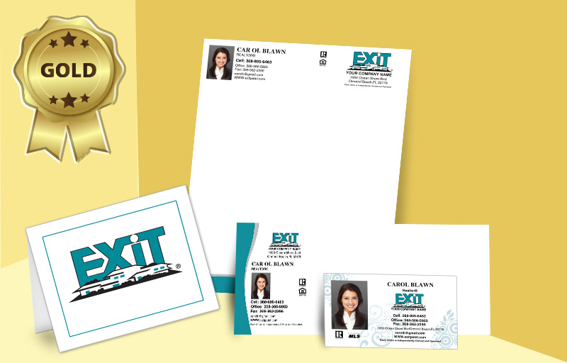 Exit Realty Real Estate Gold Agent Package - Exit Realty approved vendor personalized business cards, letterhead, envelopes and note cards | BestPrintBuy.com