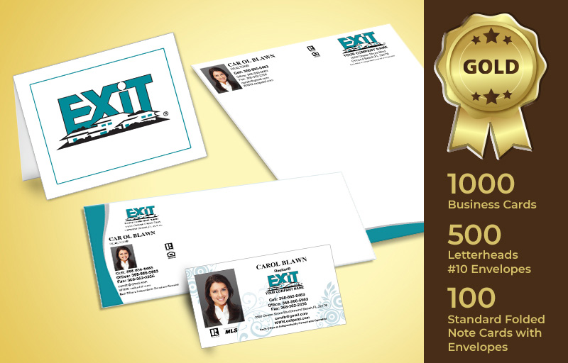 Exit Realty Real Estate Gold Agent Package - Exit Realty approved vendor personalized business cards, letterhead, envelopes and note cards | BestPrintBuy.com