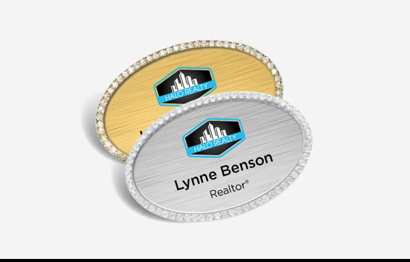 Halo Realty Real Estate Bling Oval Name Badge | BestPrintBuy.com