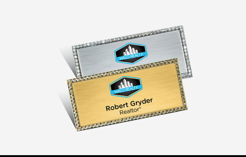 Halo Realty Real Estate Bling Rectangle Name Badge | BestPrintBuy.com