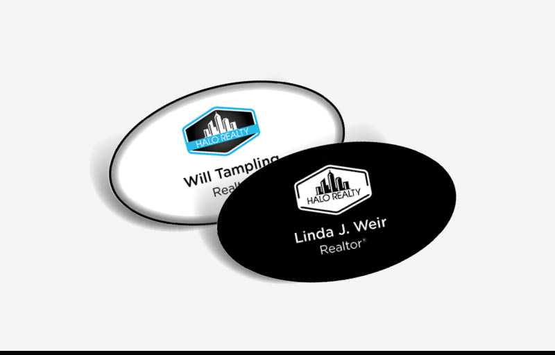 Halo Realty Real Estate Domed Oval Name Badge | BestPrintBuy.com