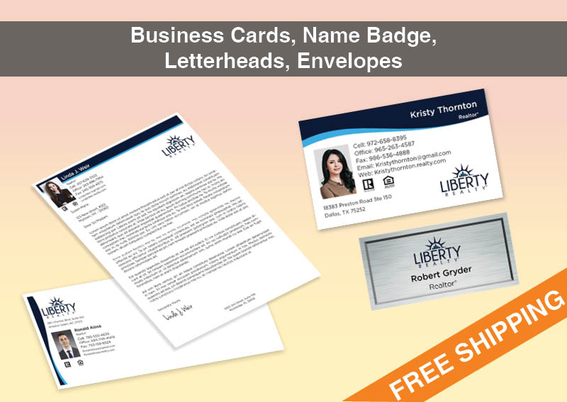 Liberty Realty Real Estate Bronze Agent Package - Liberty Realty approved vendor personalized business cards, letterhead, envelopes and note cards | BestPrintBuy.com