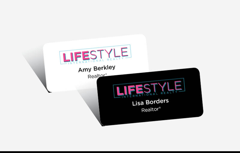 LIFESTYLE International Realty Real Estate Domed Rectangle Name Badge | BestPrintBuy.com