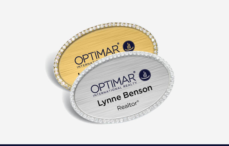 Optimar International Real Estate Bling Oval Name Badge | BestPrintBuy.com