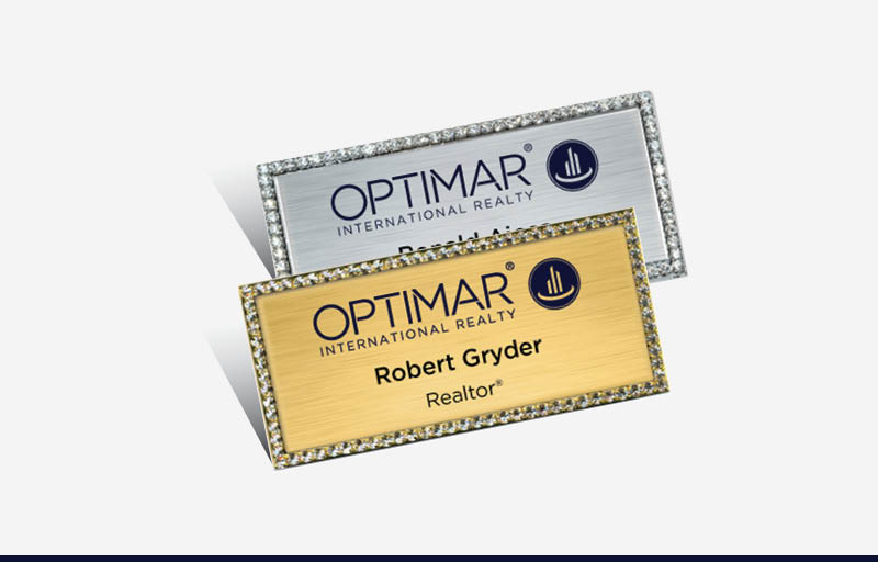Optimar International Real Estate Bling Rectangle Name Badge | BestPrintBuy.com
