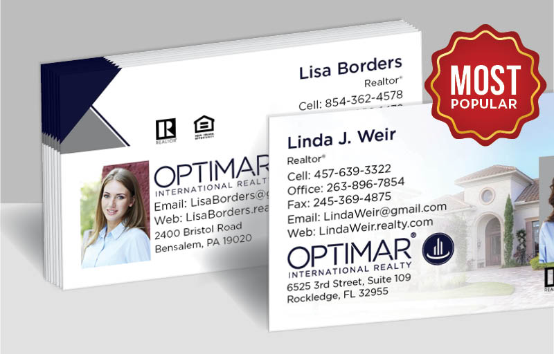 Optimar International Real Estate Standard Business Cards - Standard & Rounded Corner Business Cards for Realtors | BestPrintBuy.com