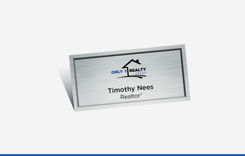 Only 1 Realty Group Real Estate Full Color Silver Metallic Name Badge | BestPrintBuy.com