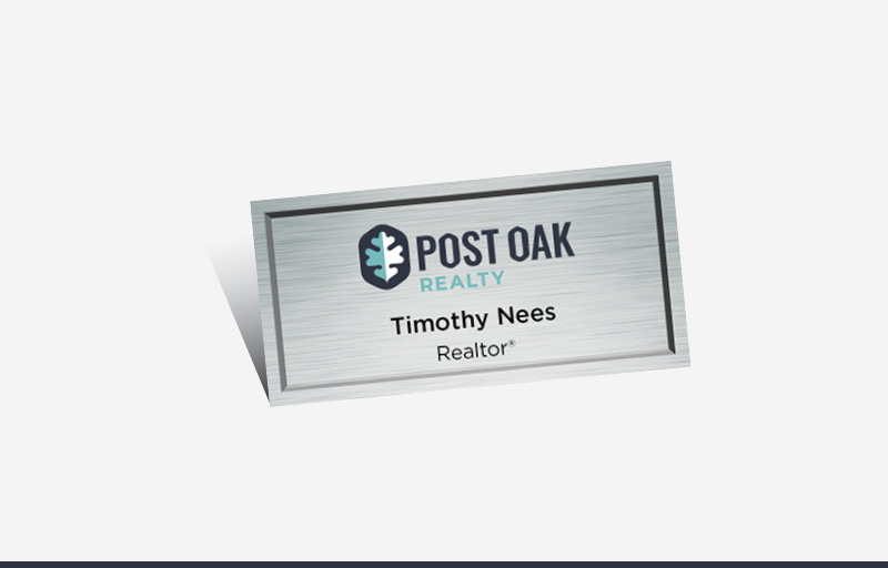 Post Oak Realty Real Estate Full Color Silver Metallic Name Badge | BestPrintBuy.com