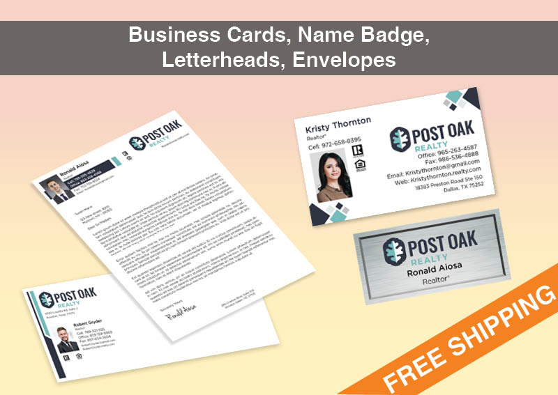Post Oak Realty Real Estate Bronze Agent Package - Post Oak Realty approved vendor personalized business cards, letterhead, envelopes and note cards | BestPrintBuy.com