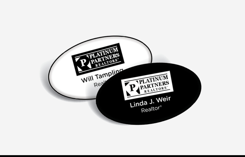 Platinum Partners Realtors Real Estate Domed Oval Name Badge | BestPrintBuy.com